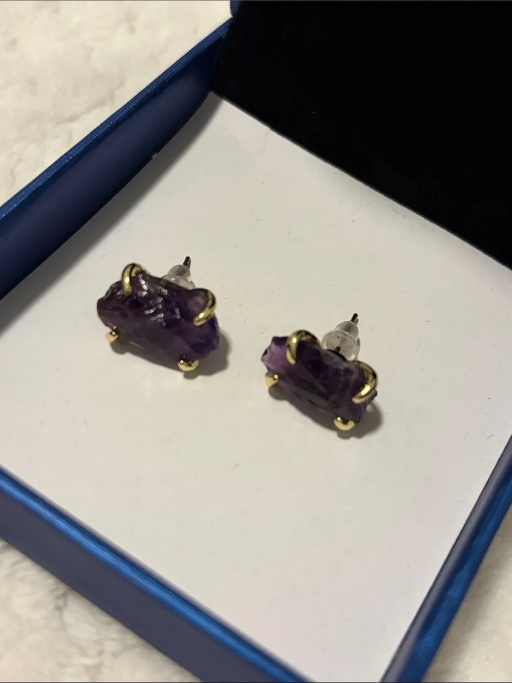 NWOT Gold-Tone Layered Necklace with Purple Stone & Moon Charm & Earrings Set